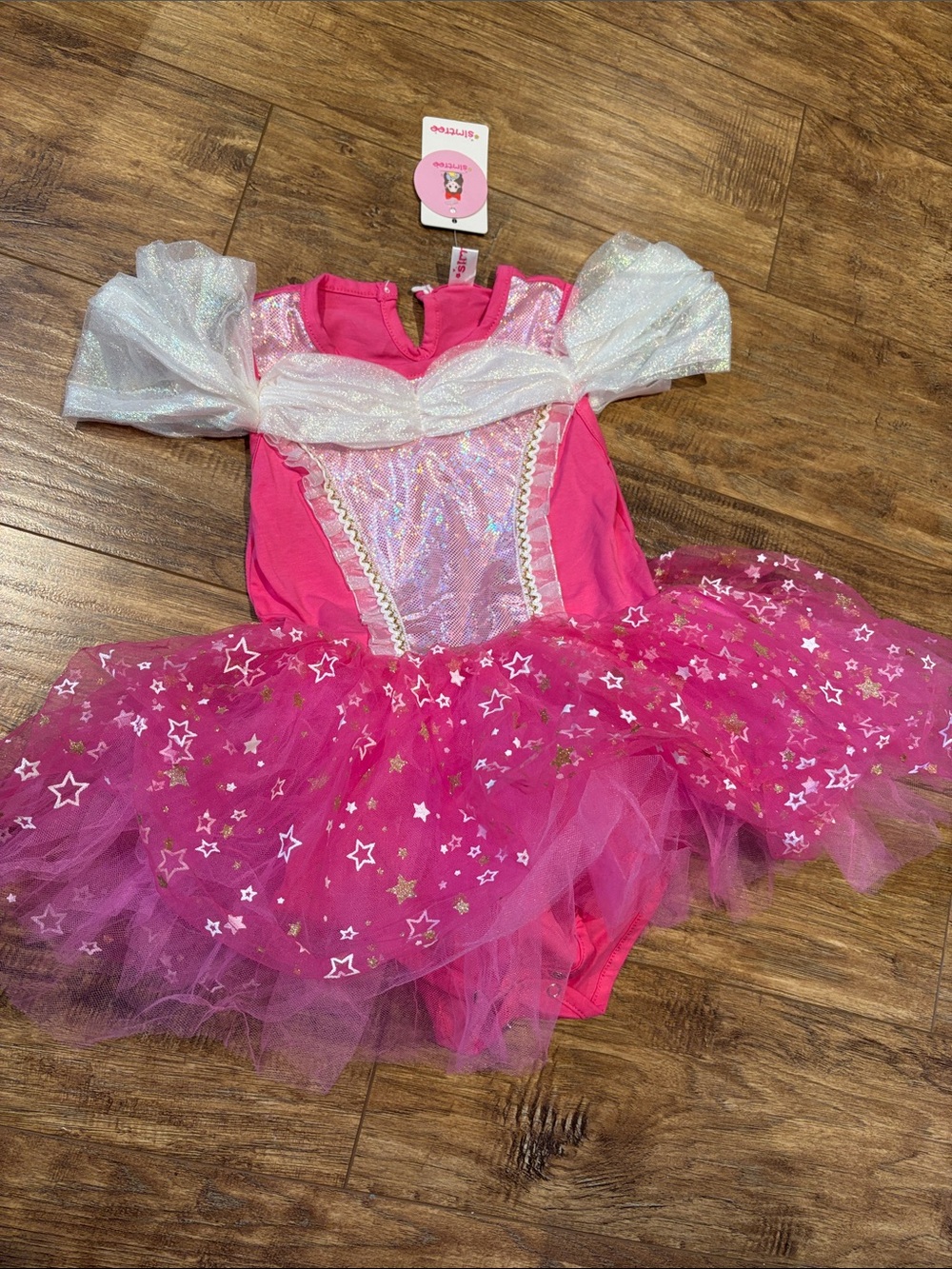 Kids Sparkling Pink Princess Tutu bodysuit with Star Tulle
